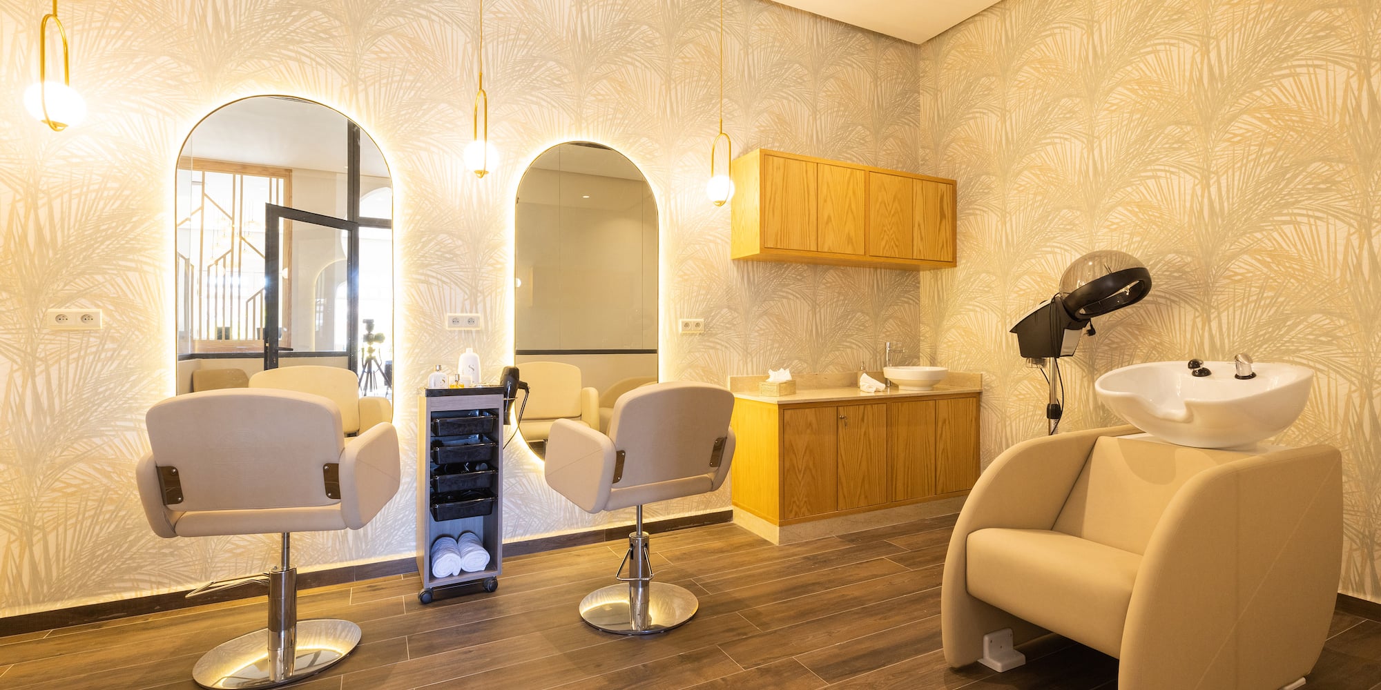 a room with chairs and a sink