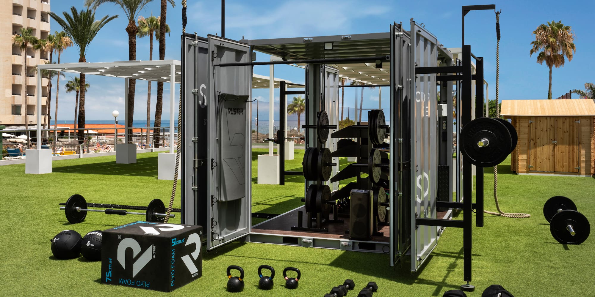 a gym equipment on a grass field