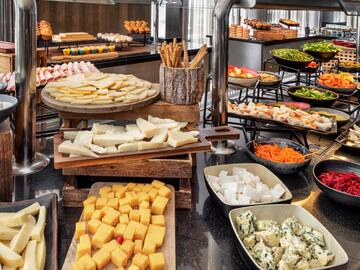 a buffet table full of food