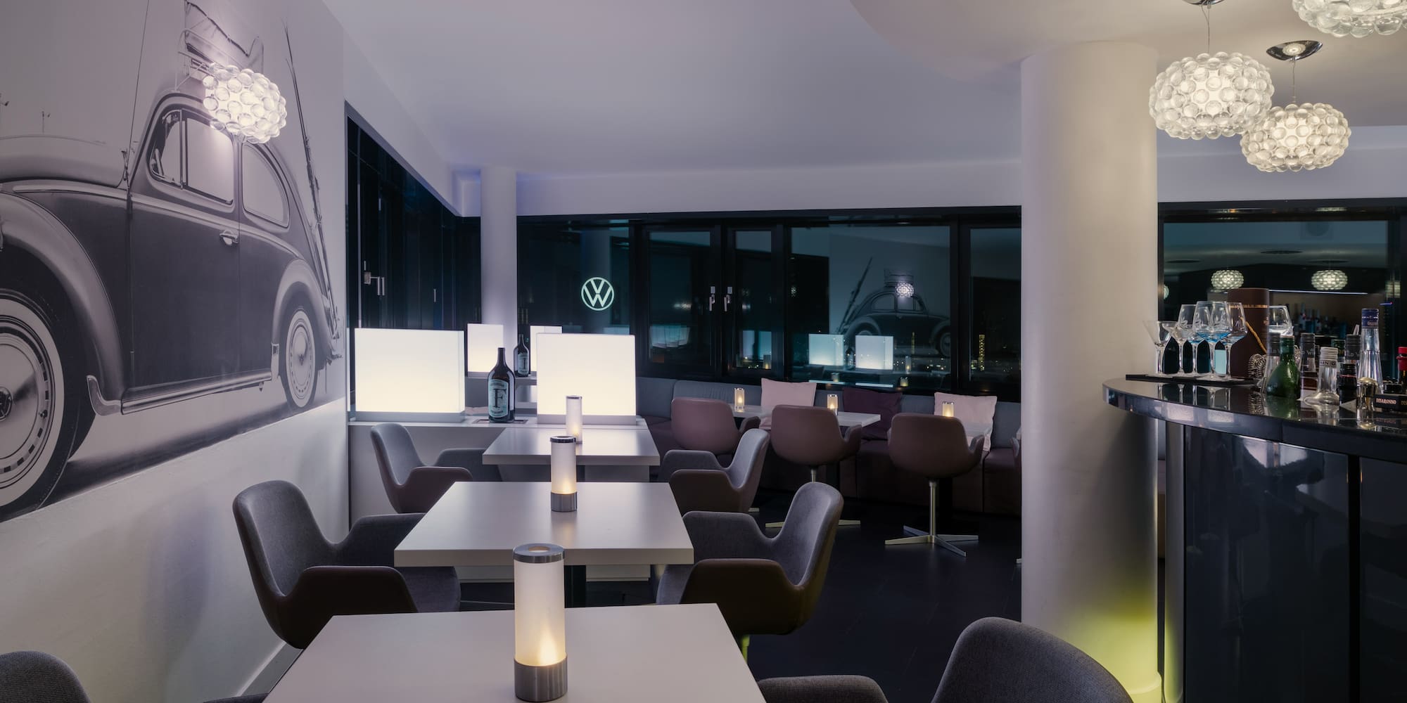 a room with tables and chairs