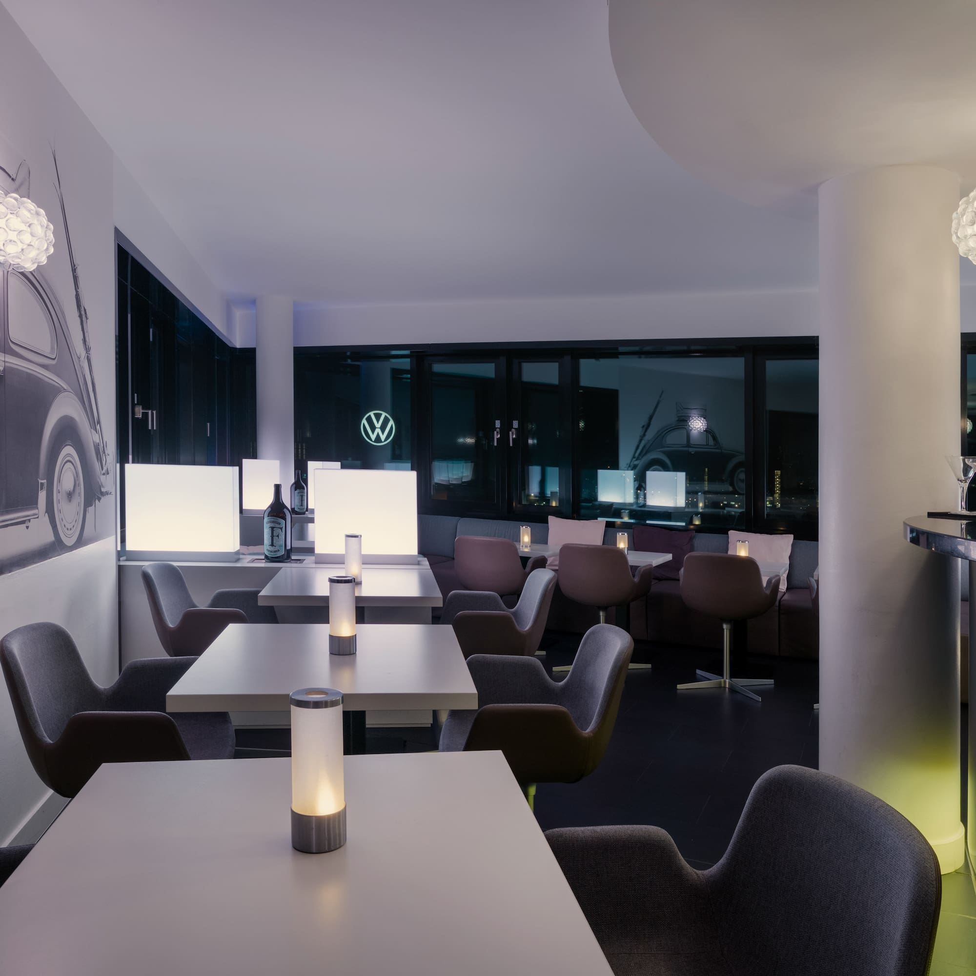 a room with tables and chairs