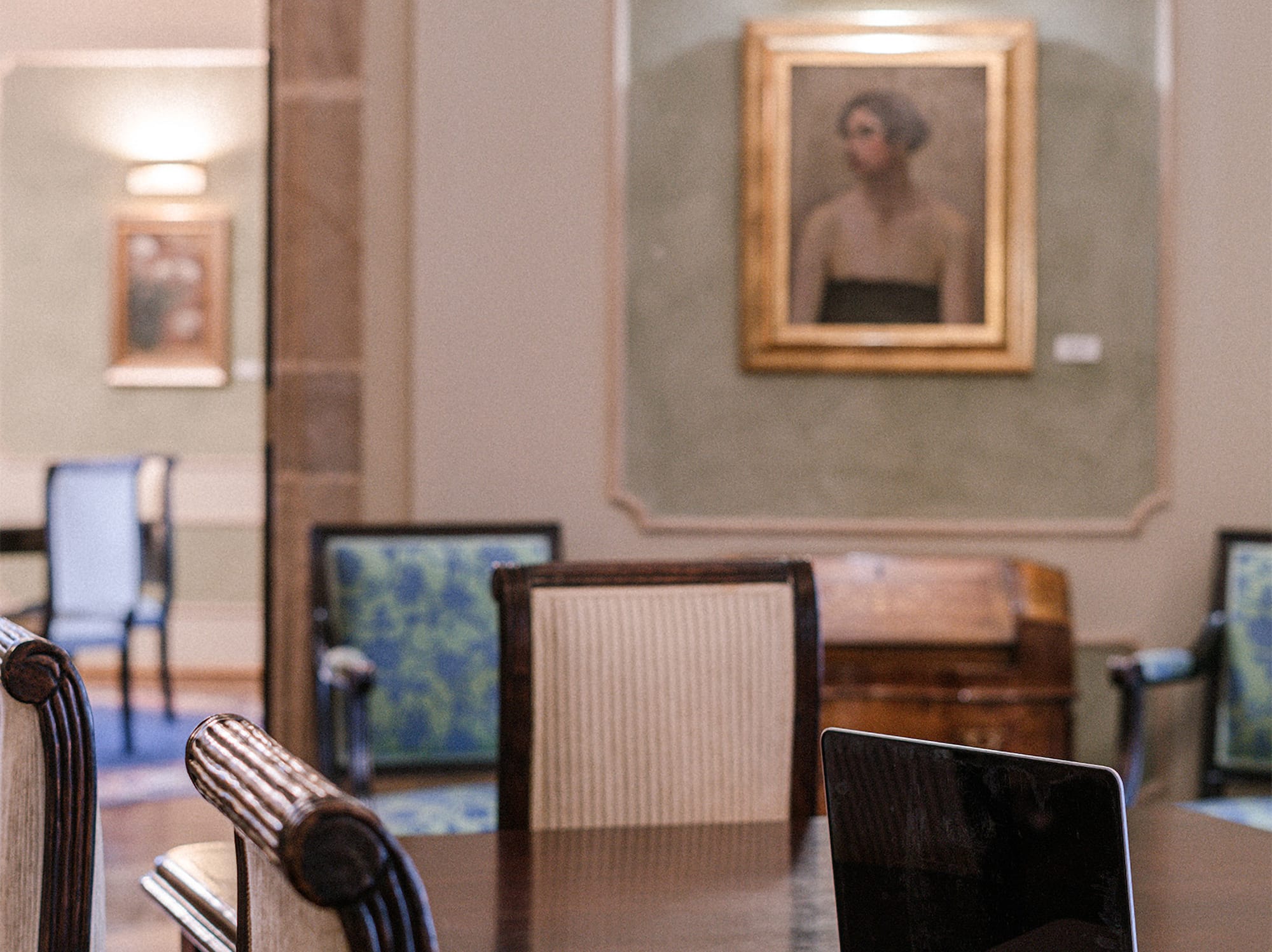 a laptop on a table in a room