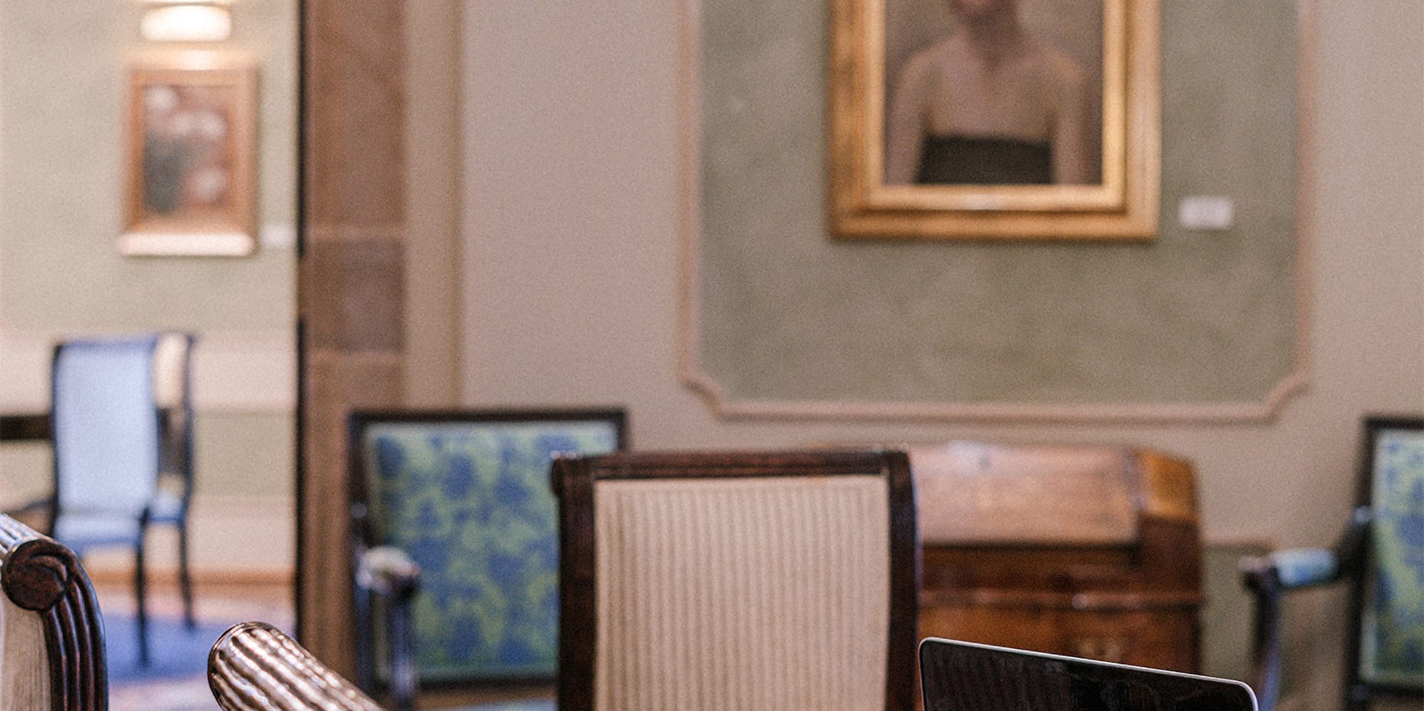 a laptop on a table in a room