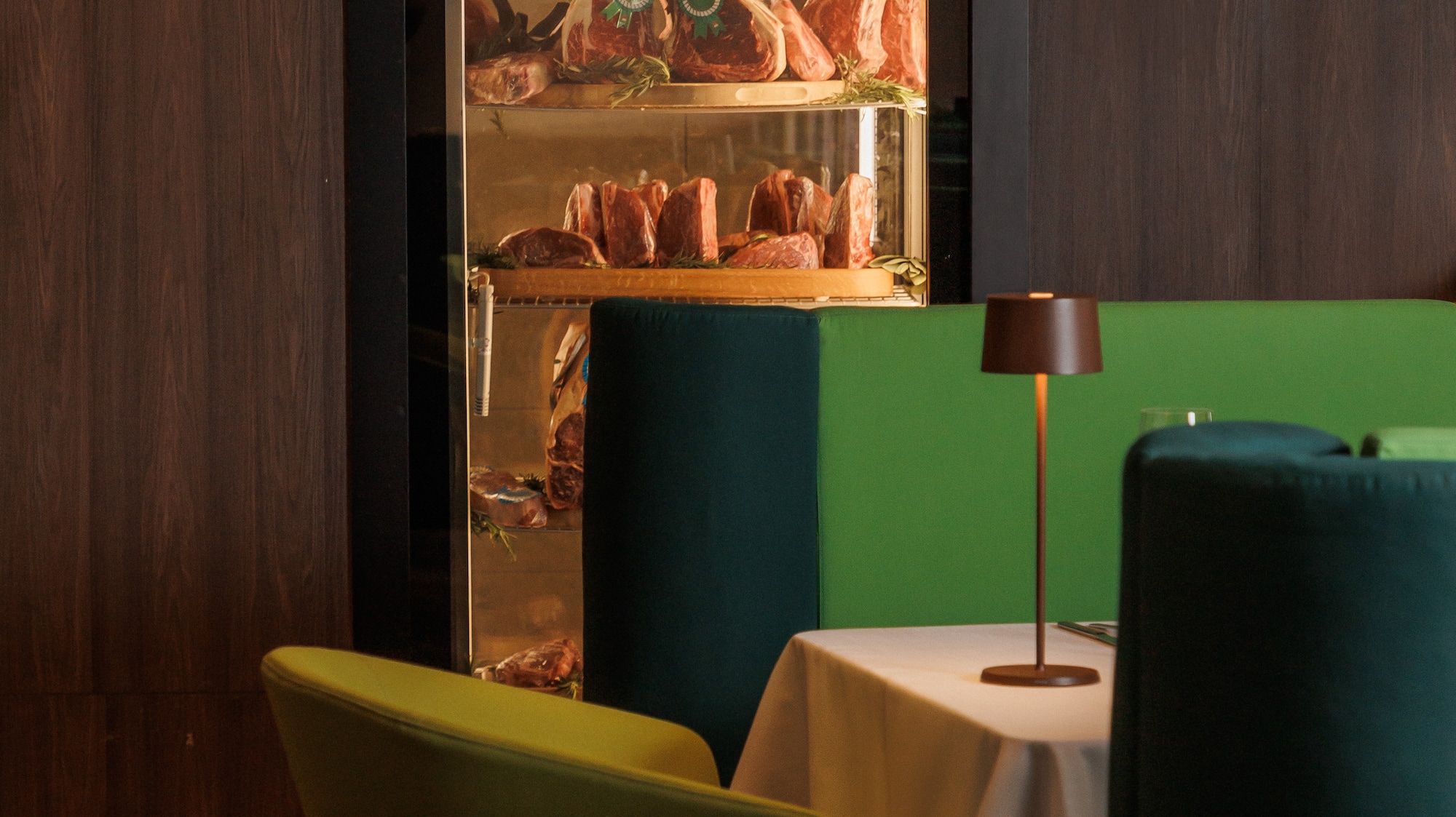 a display case of meats in a restaurant