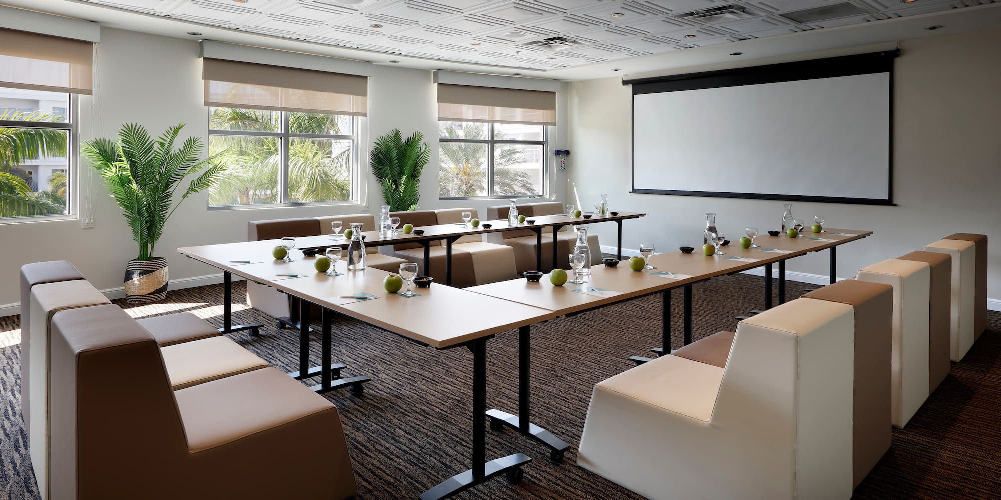 a room with tables and chairs