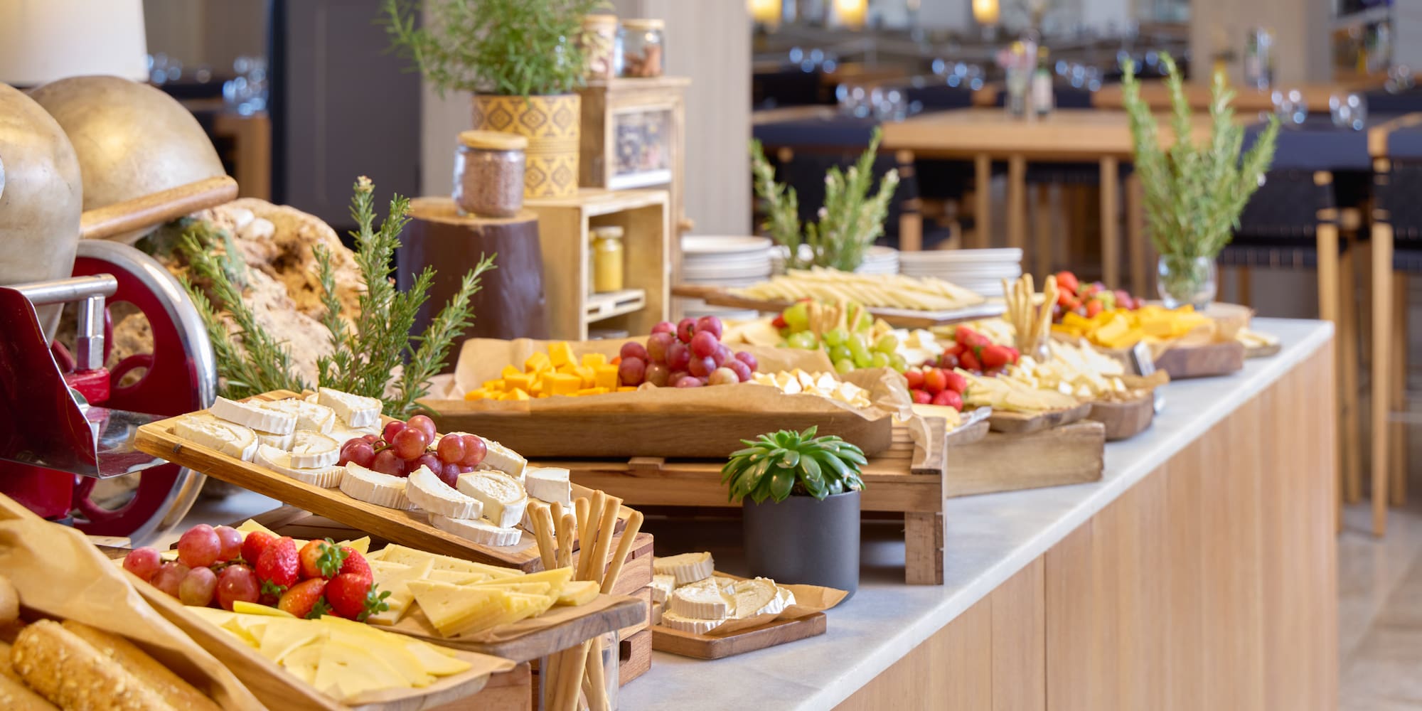 a buffet table with different types of food