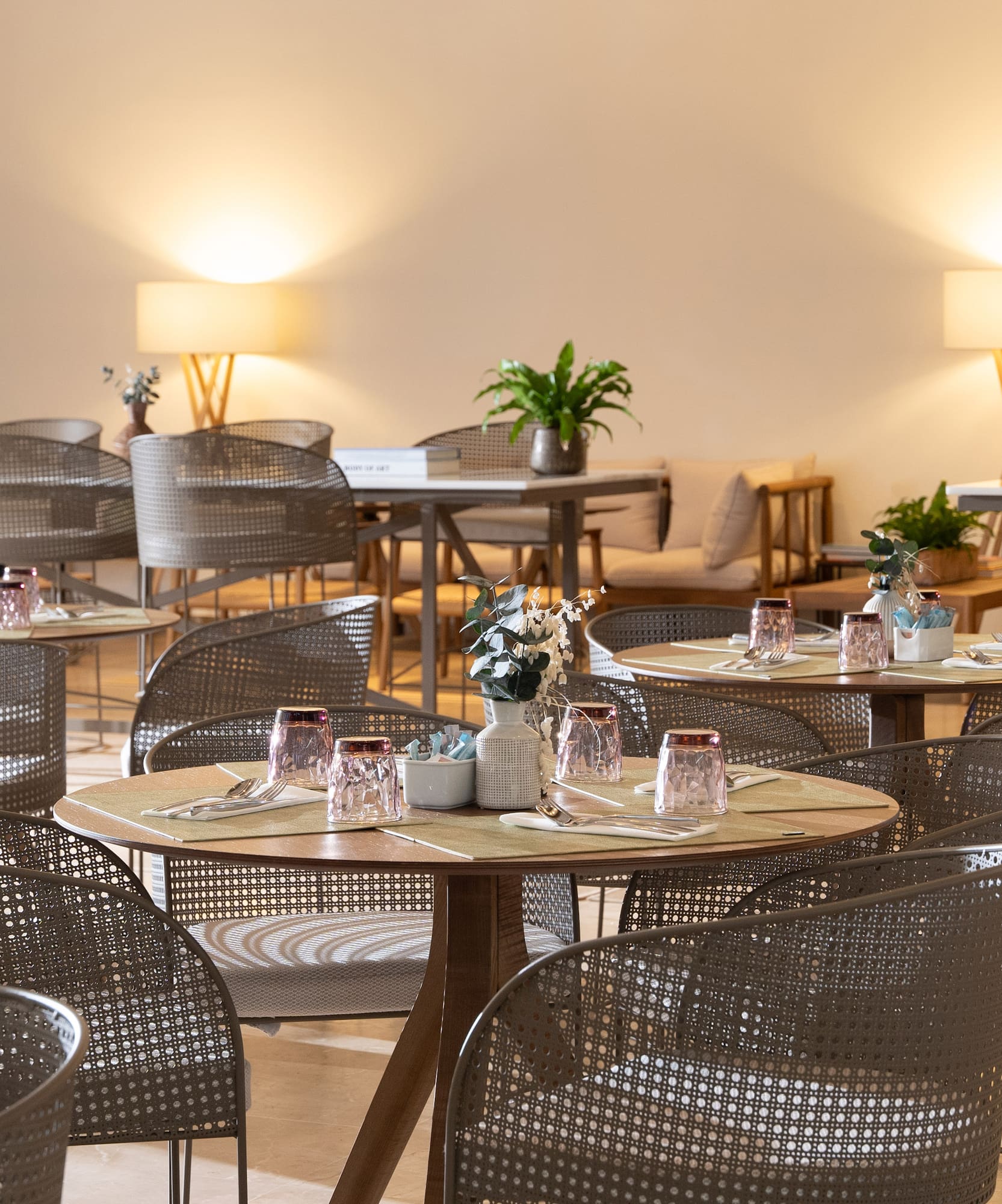 a room with tables and chairs