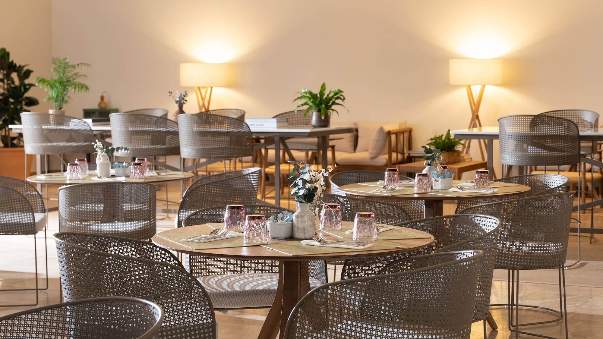 a room with tables and chairs