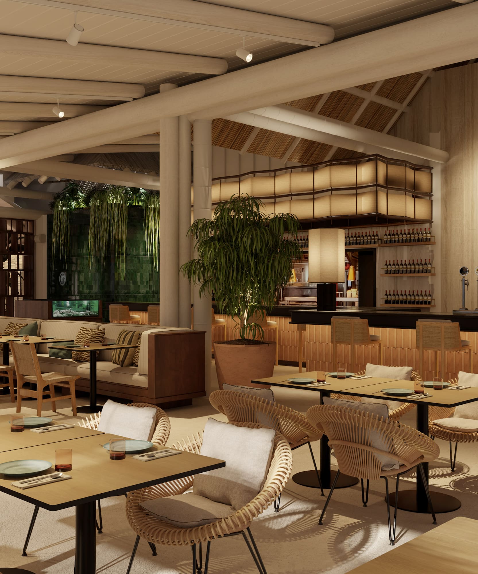 a room with tables and chairs