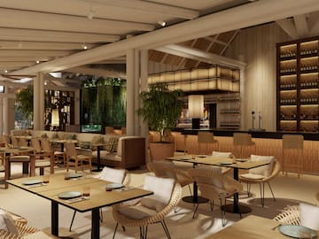 a room with tables and chairs