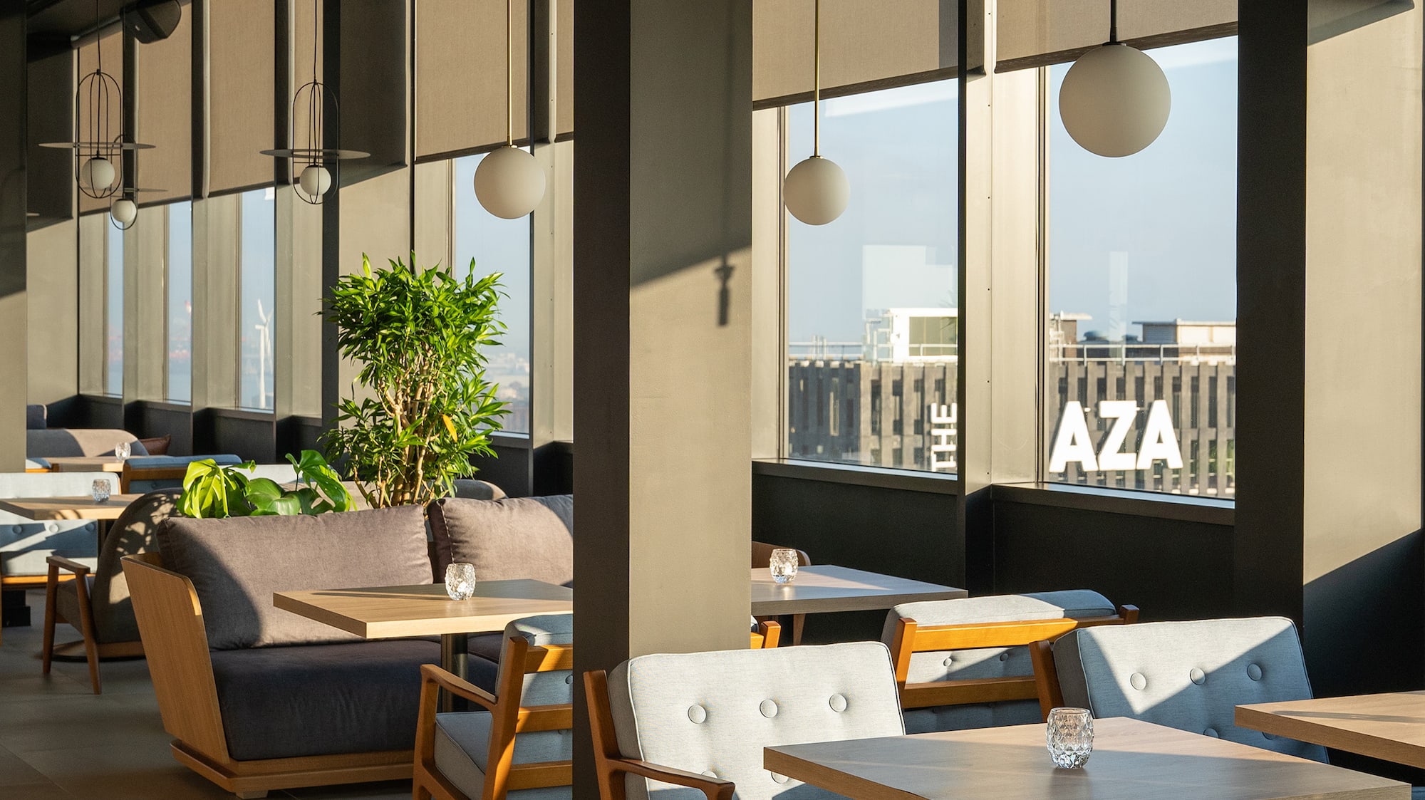 a room with tables and chairs