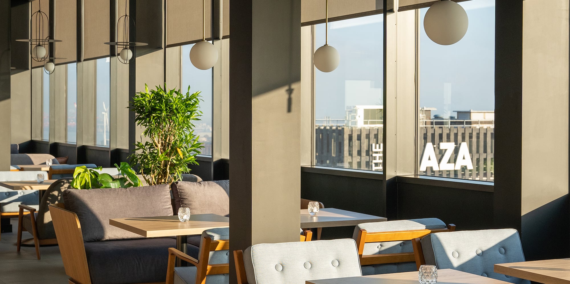 a room with tables and chairs