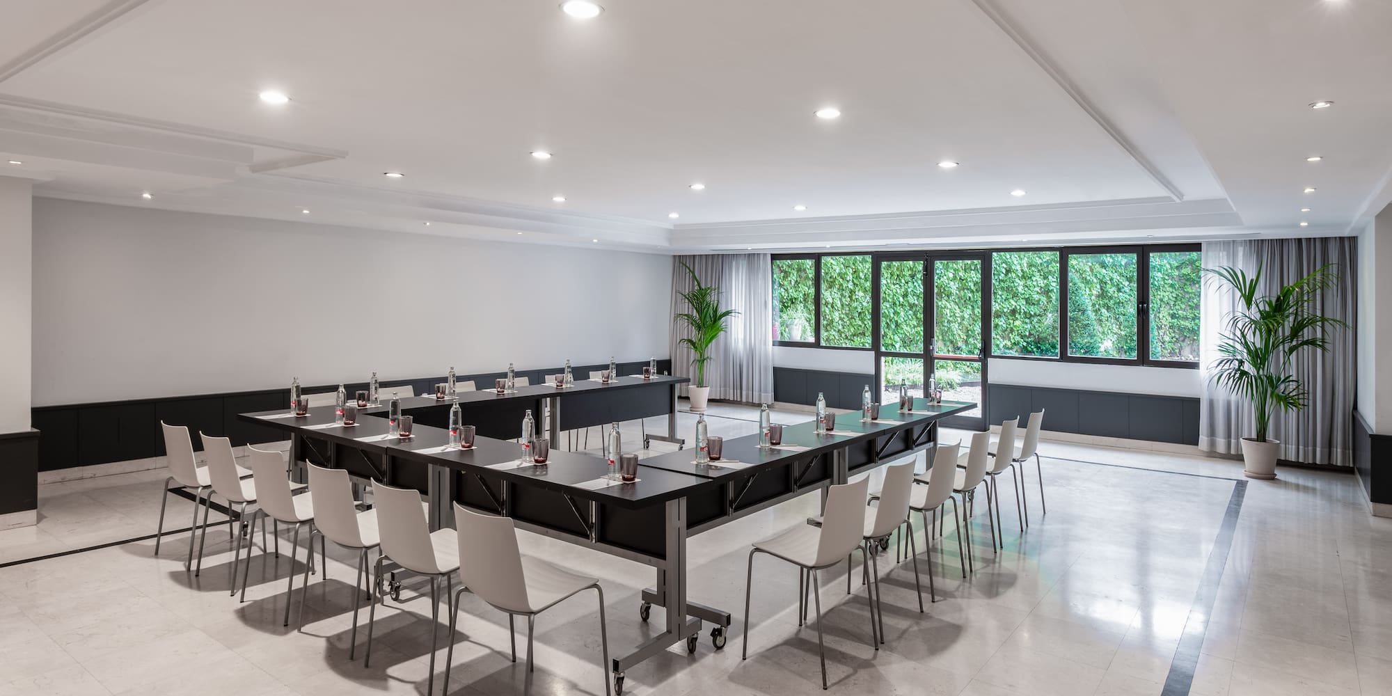 a room with a table and chairs