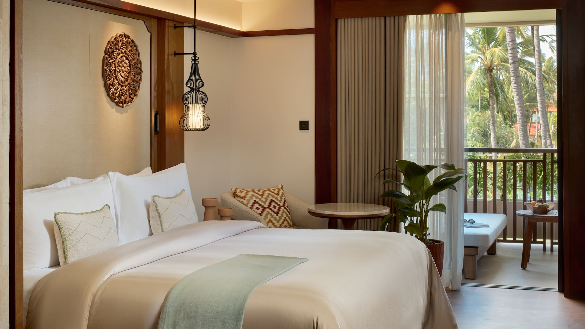 a bedroom with a bed and a tub