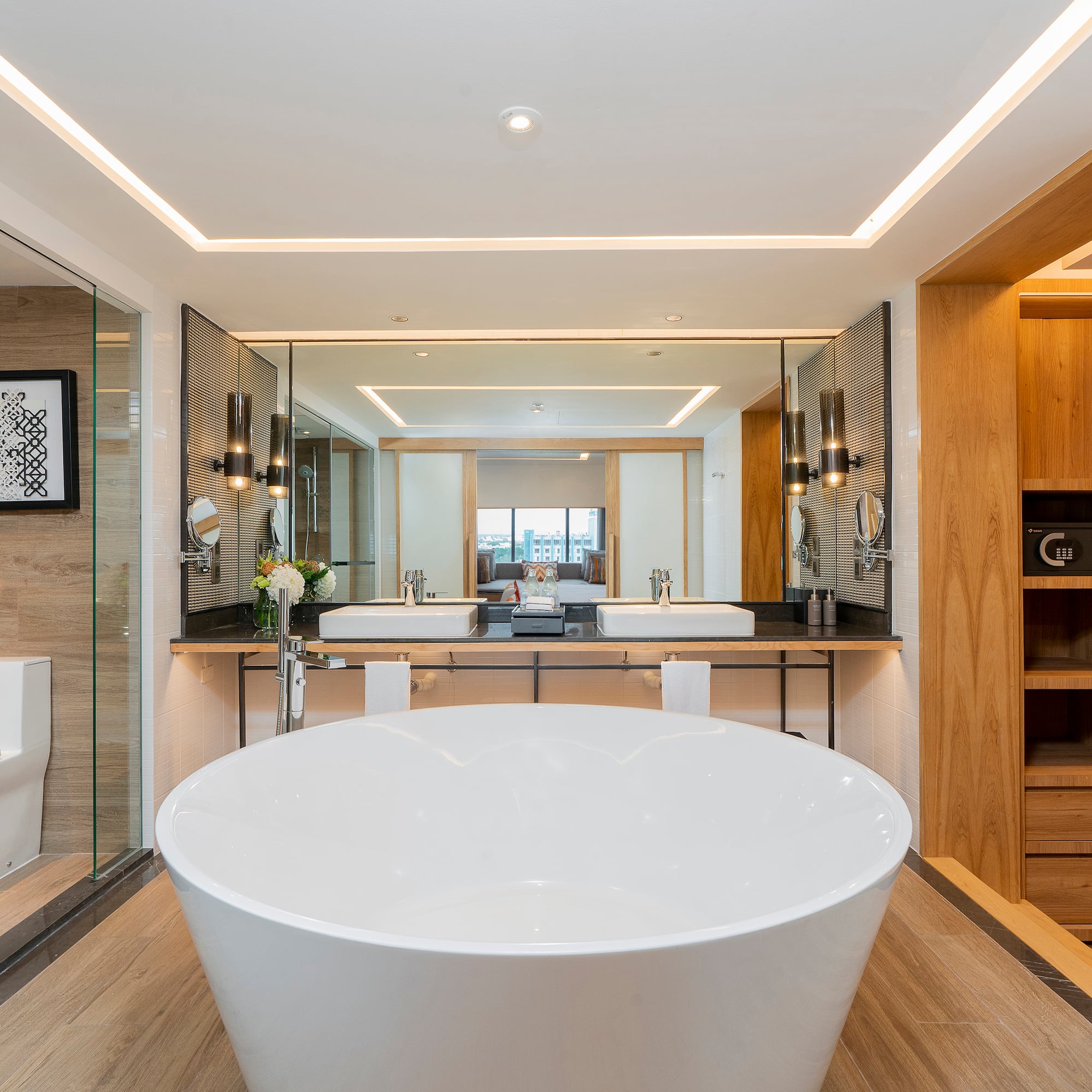 a large white tub in a bathroom