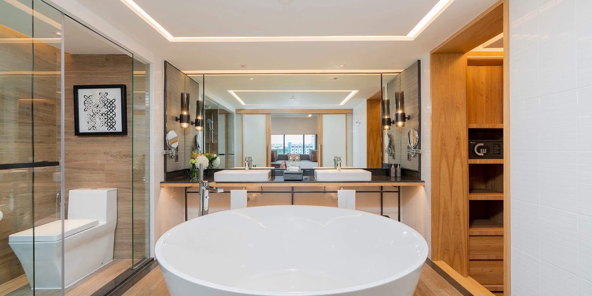 a large white tub in a bathroom