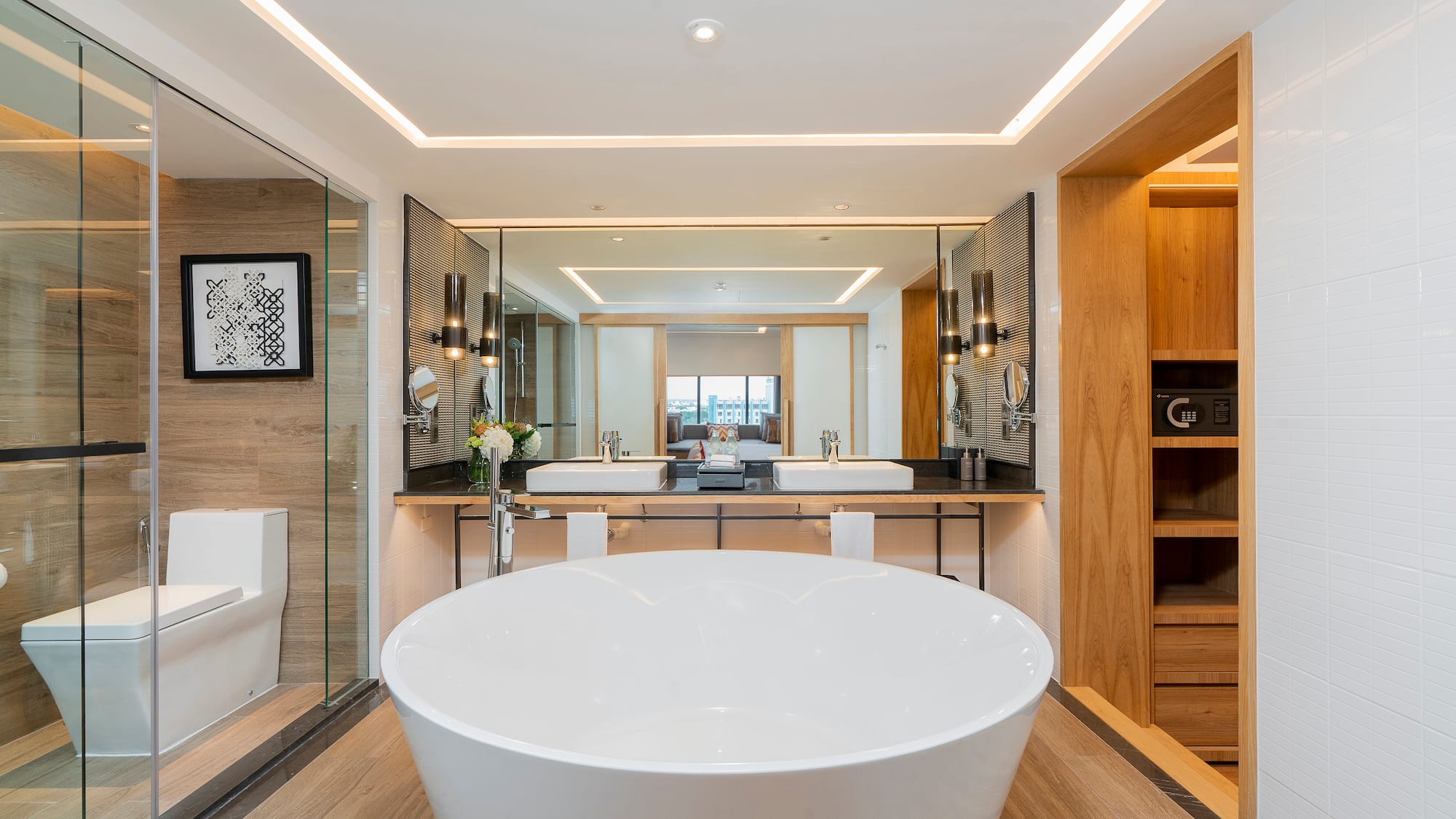 a large white tub in a bathroom