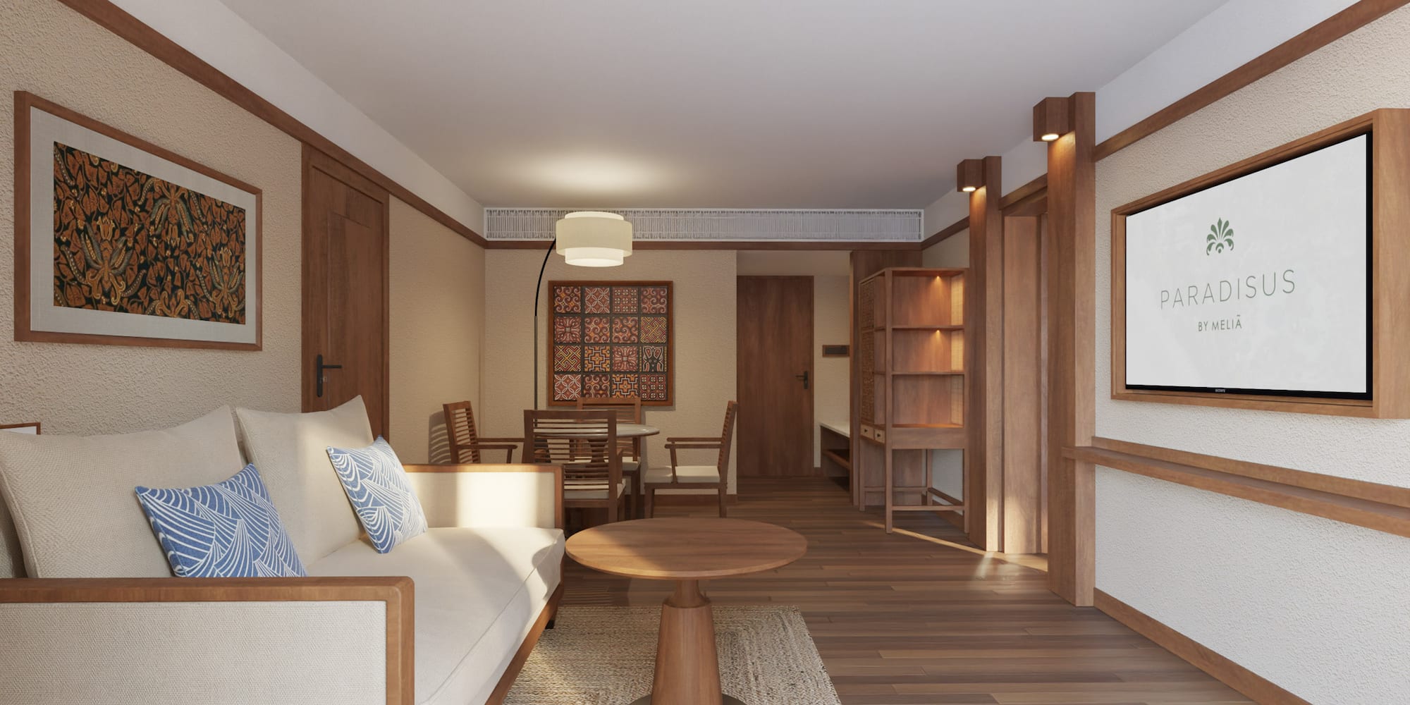 a living room with a couch and a table