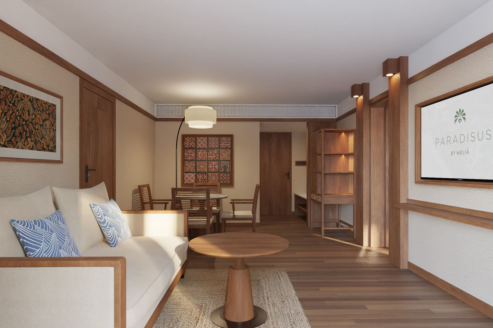 a living room with a couch and a table