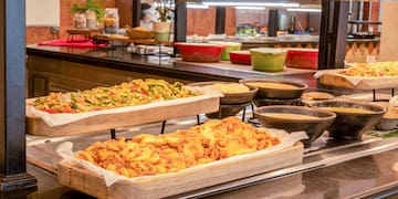 food in a buffet line