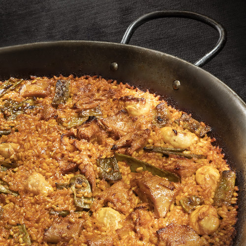 a large pan of food