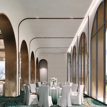 a room with a table set up