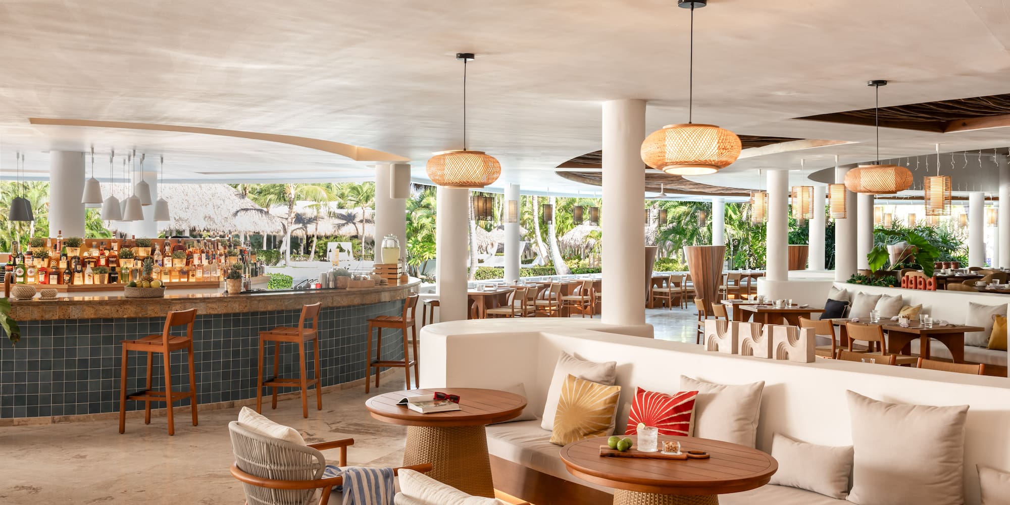 a room with tables and chairs