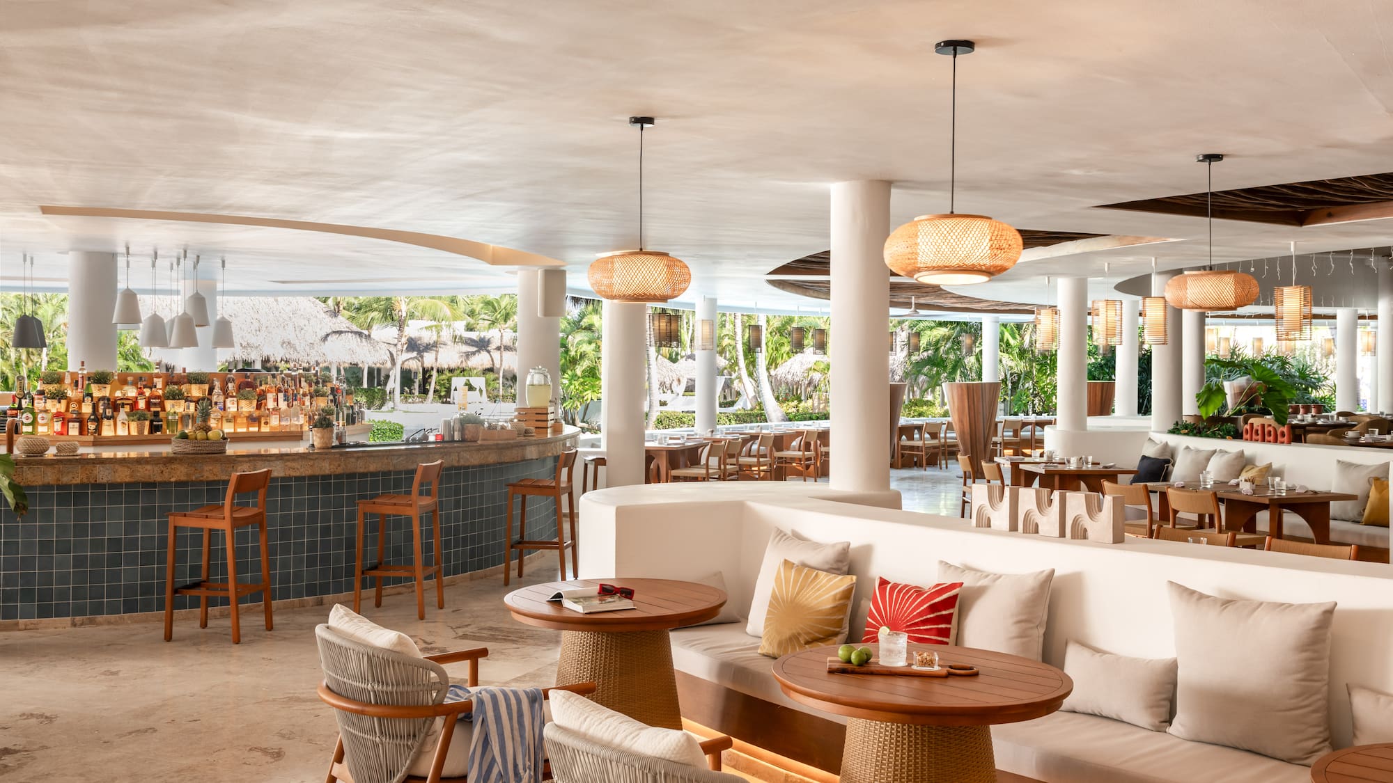 a room with tables and chairs