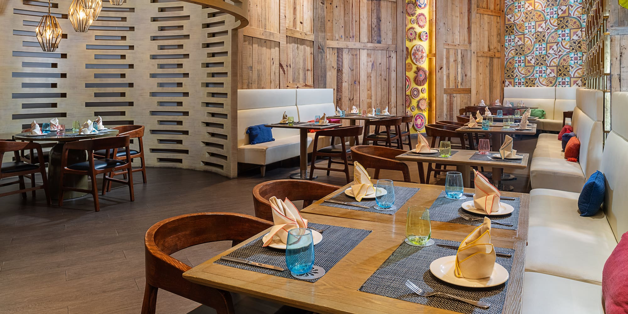 a restaurant with tables and chairs