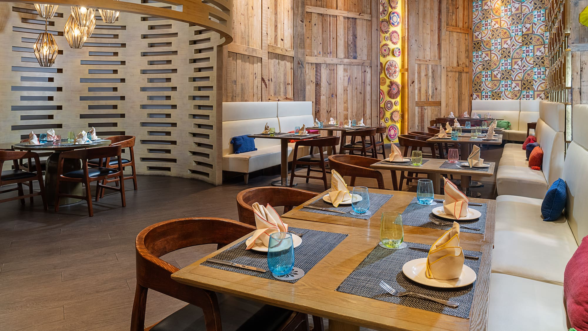 a restaurant with tables and chairs