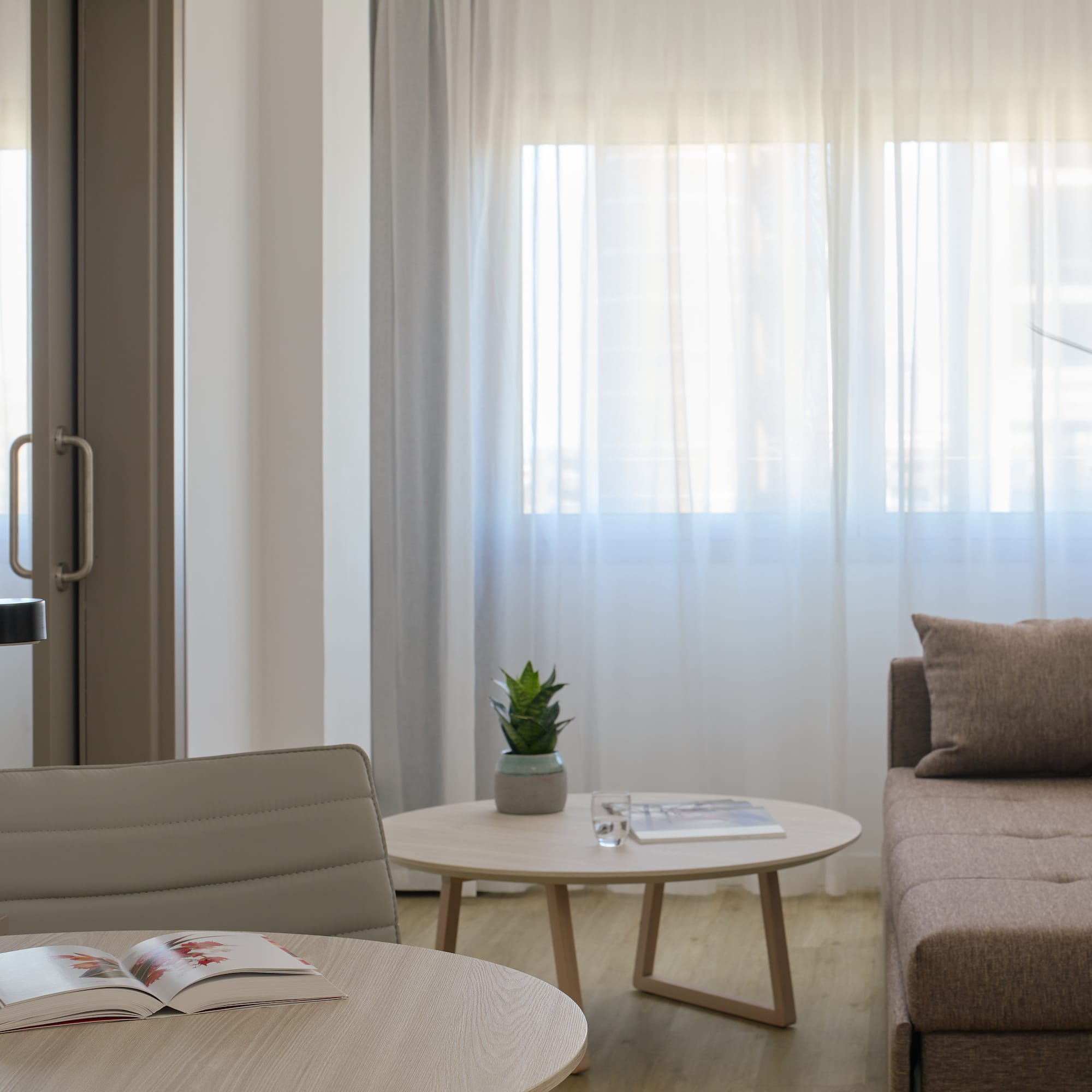 a living room with a couch and a coffee table