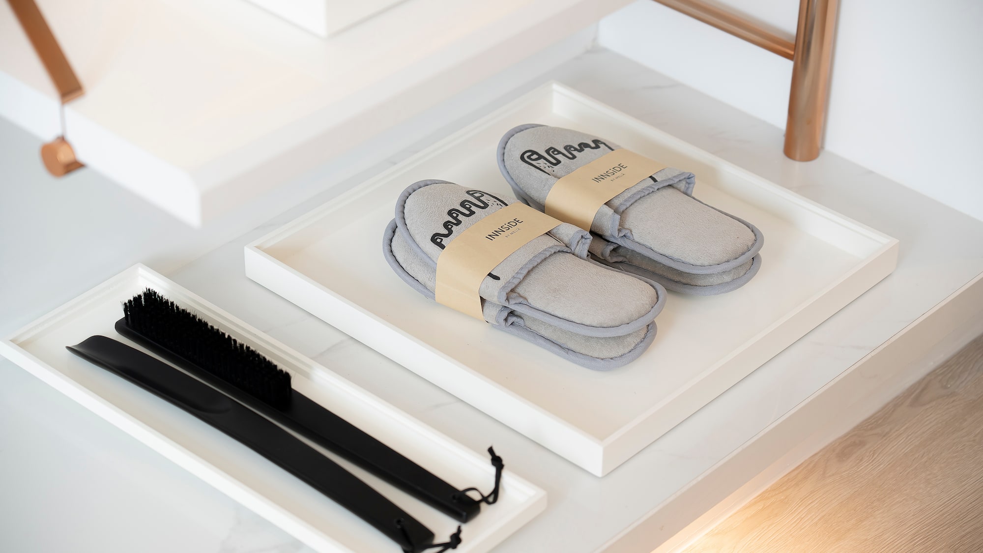 a pair of slippers on a shelf