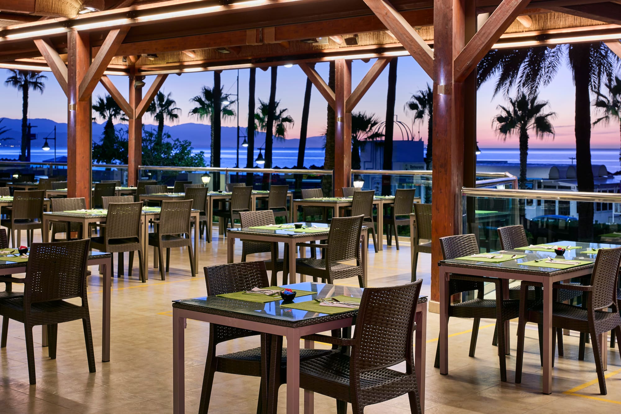 a restaurant with tables and chairs