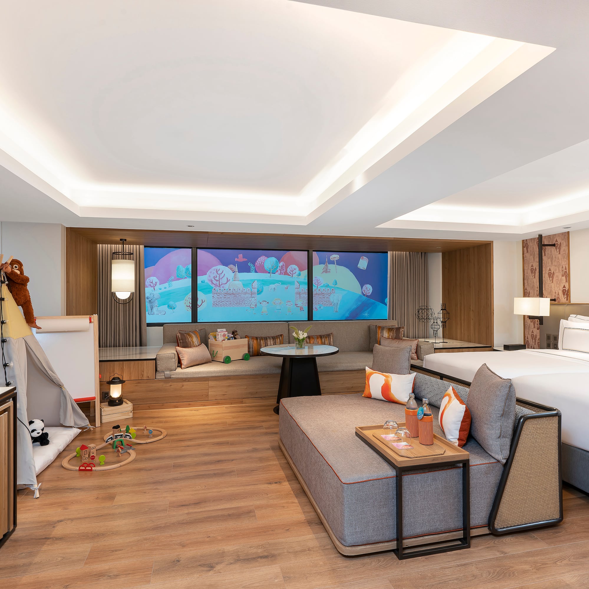 a room with a bed and a couch