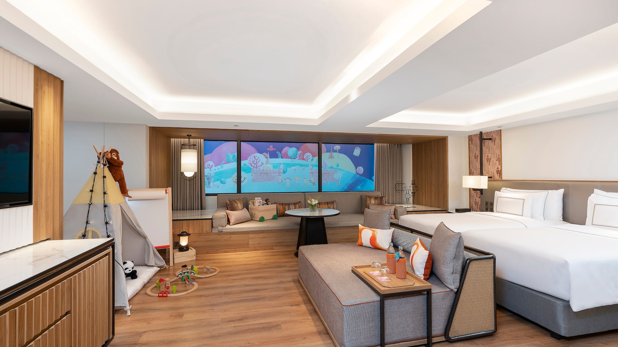 a room with a bed and a couch