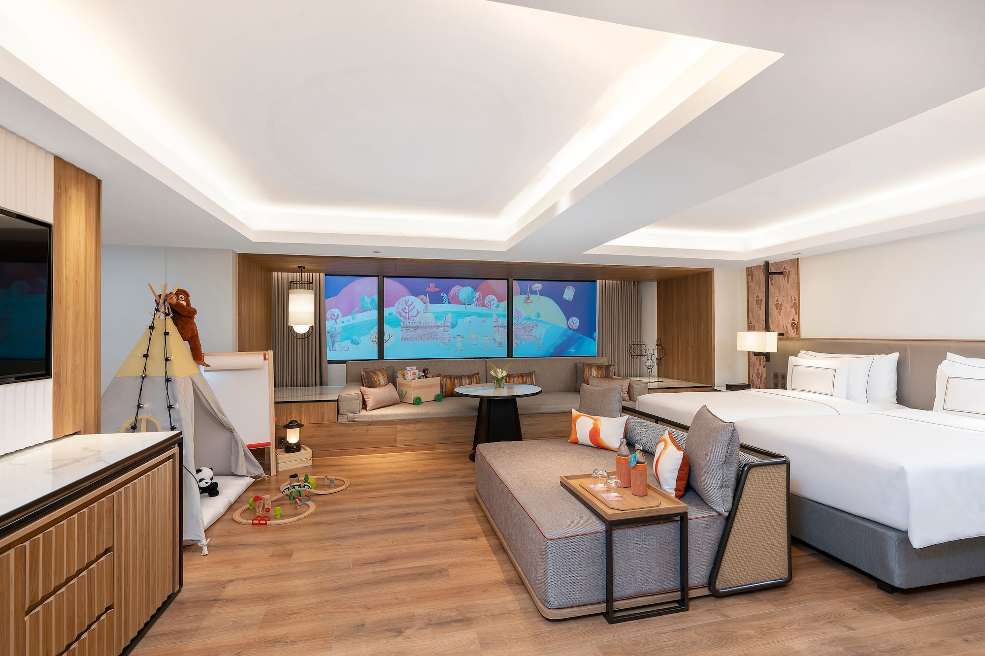 a room with a bed and a couch