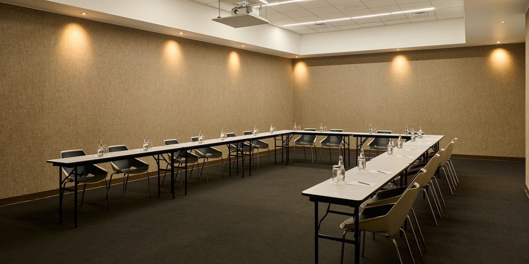 a room with tables and chairs