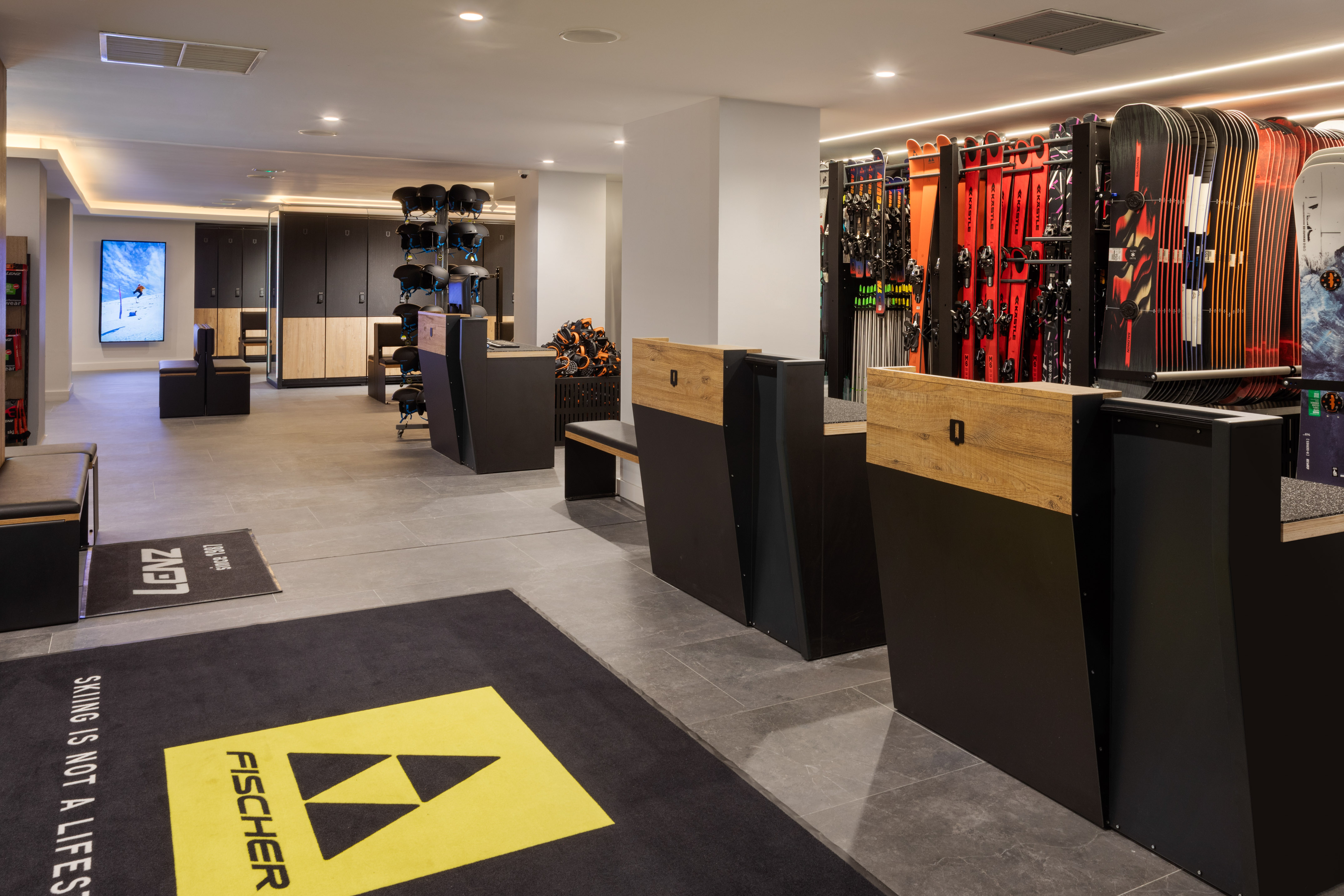 a store with skis and ski equipment