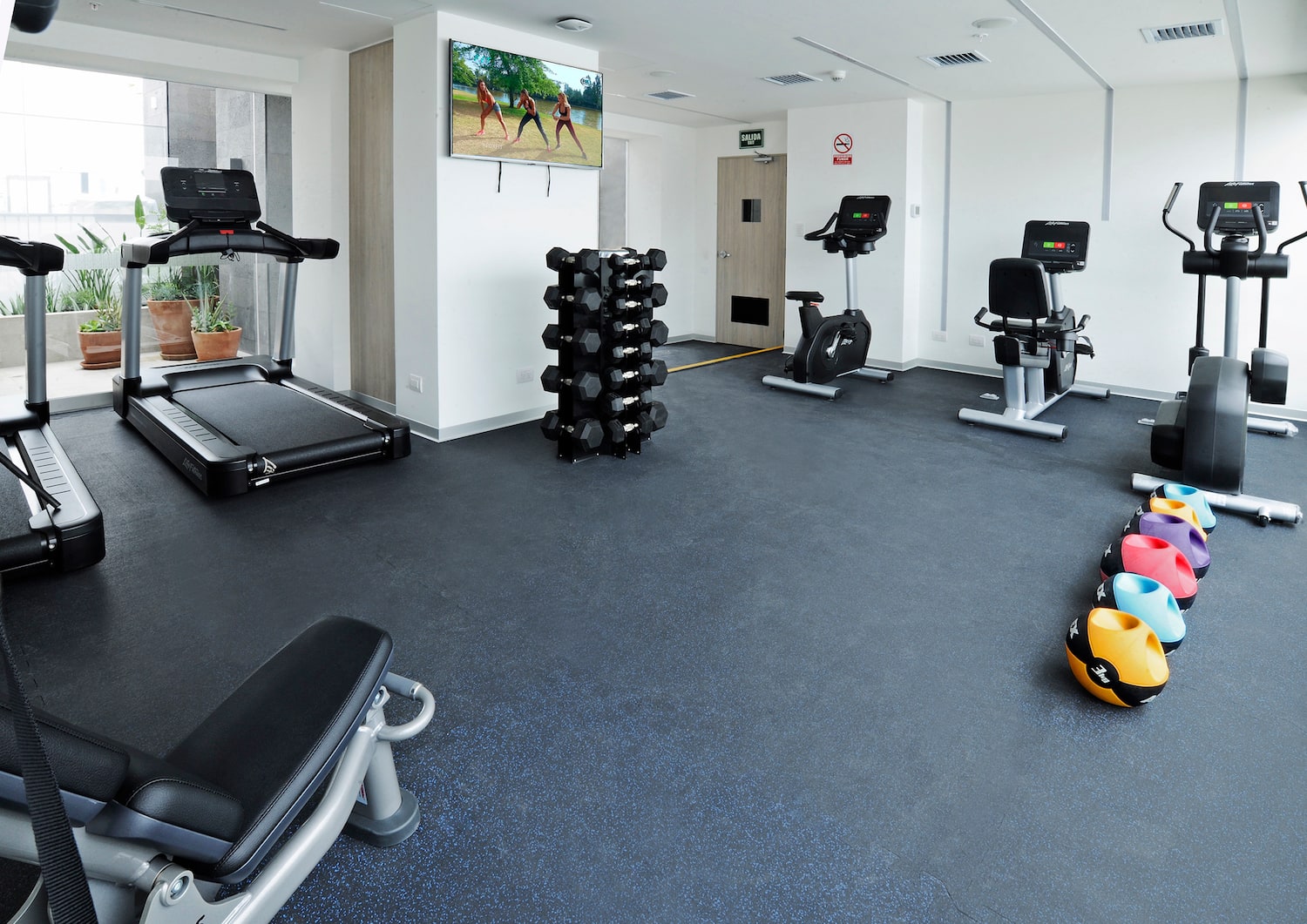 a gym with exercise equipment