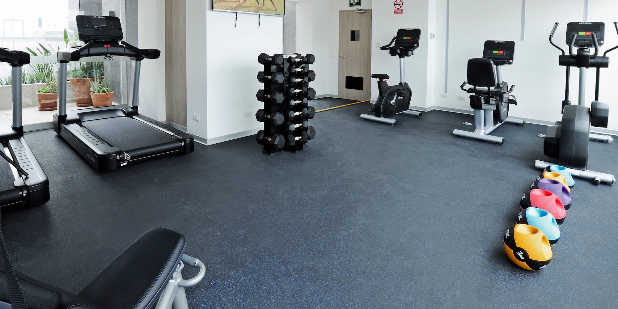 a gym with exercise equipment