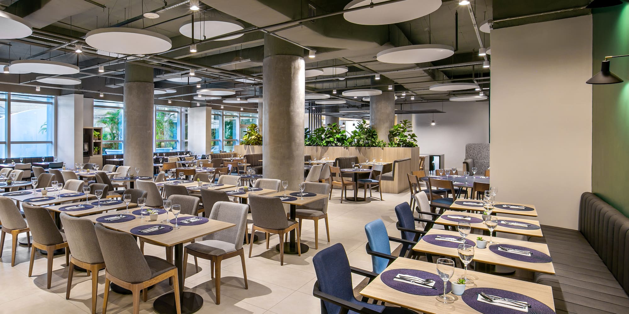 a restaurant with tables and chairs