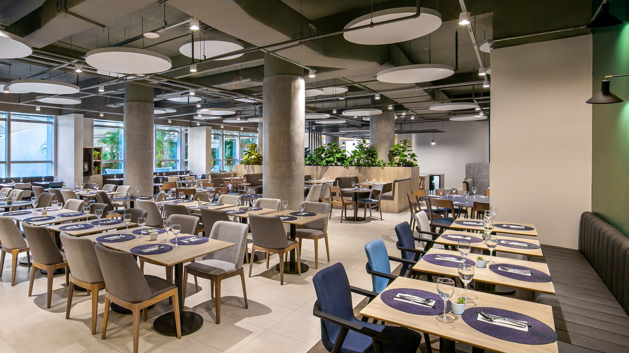 a restaurant with tables and chairs