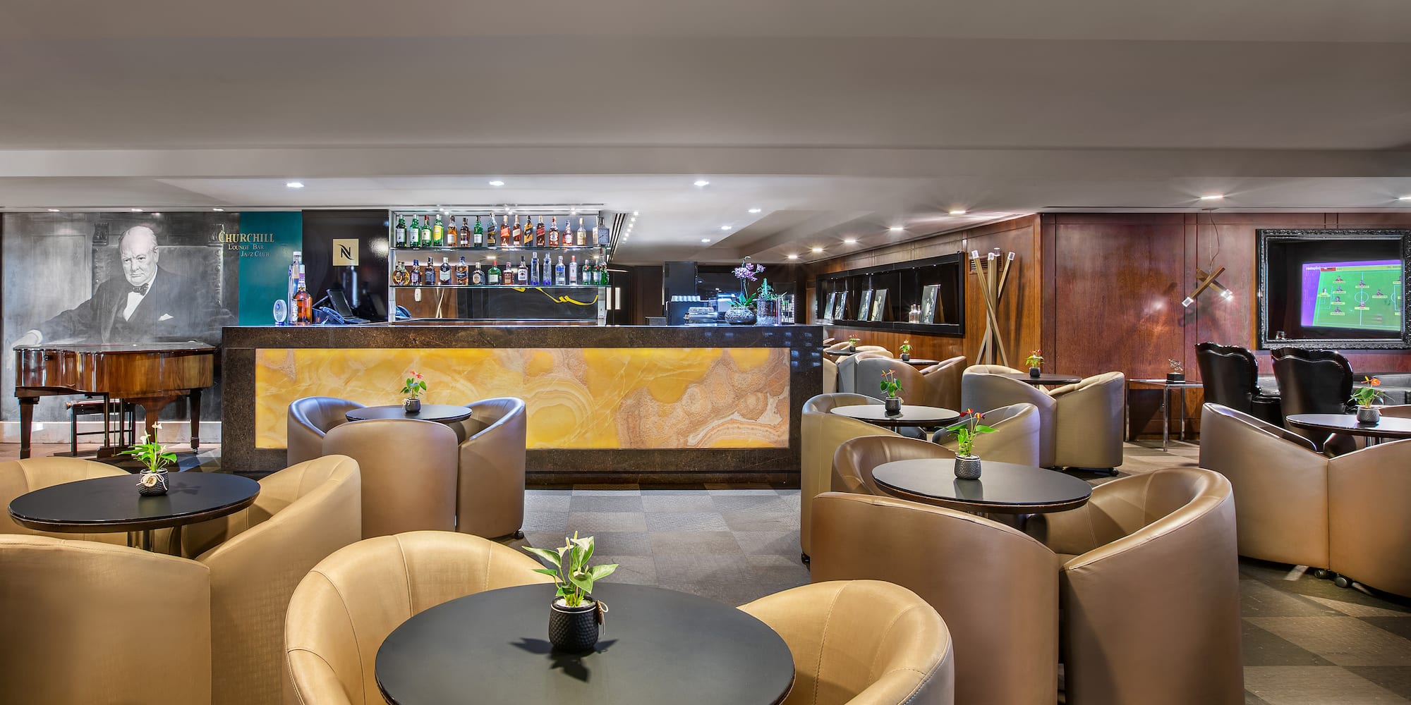 a room with tables and chairs