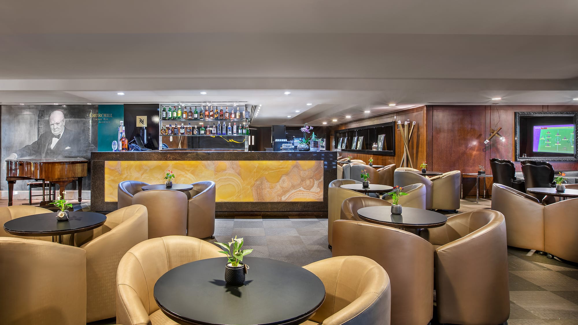 a room with tables and chairs