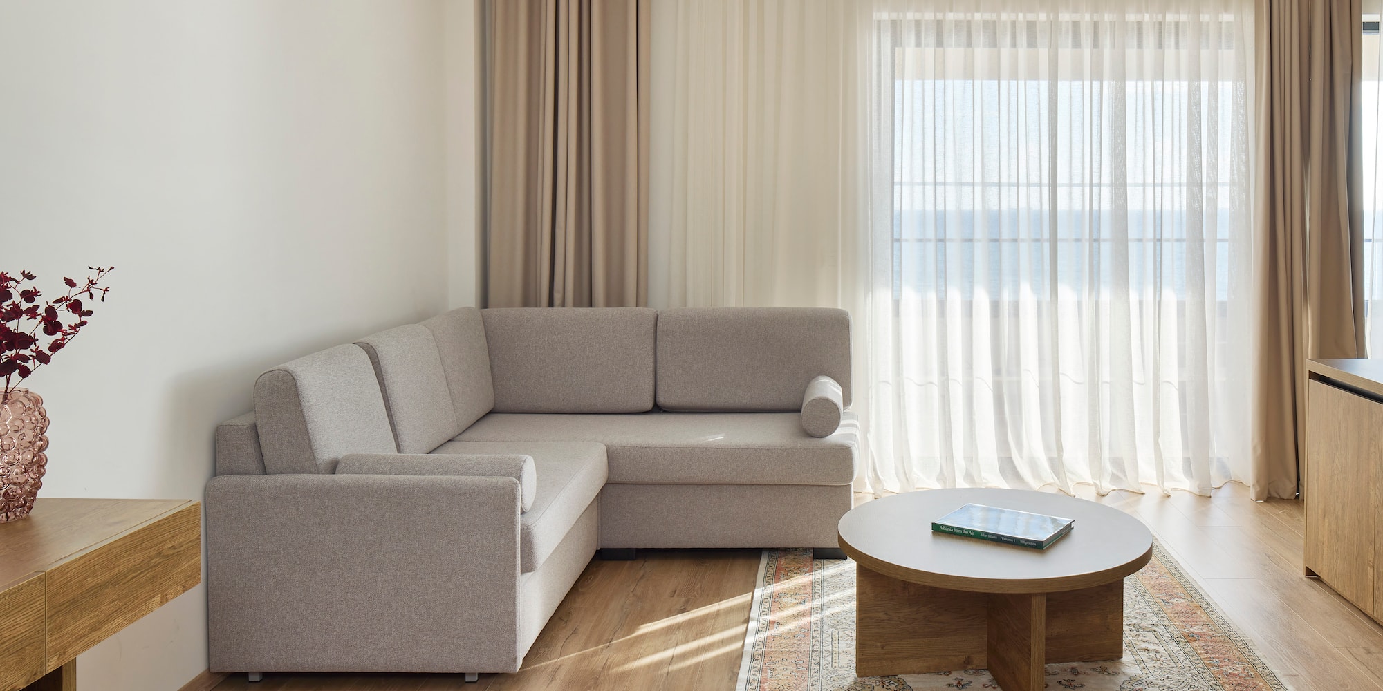 a living room with a couch and a coffee table