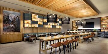 a large room with tables and chairs