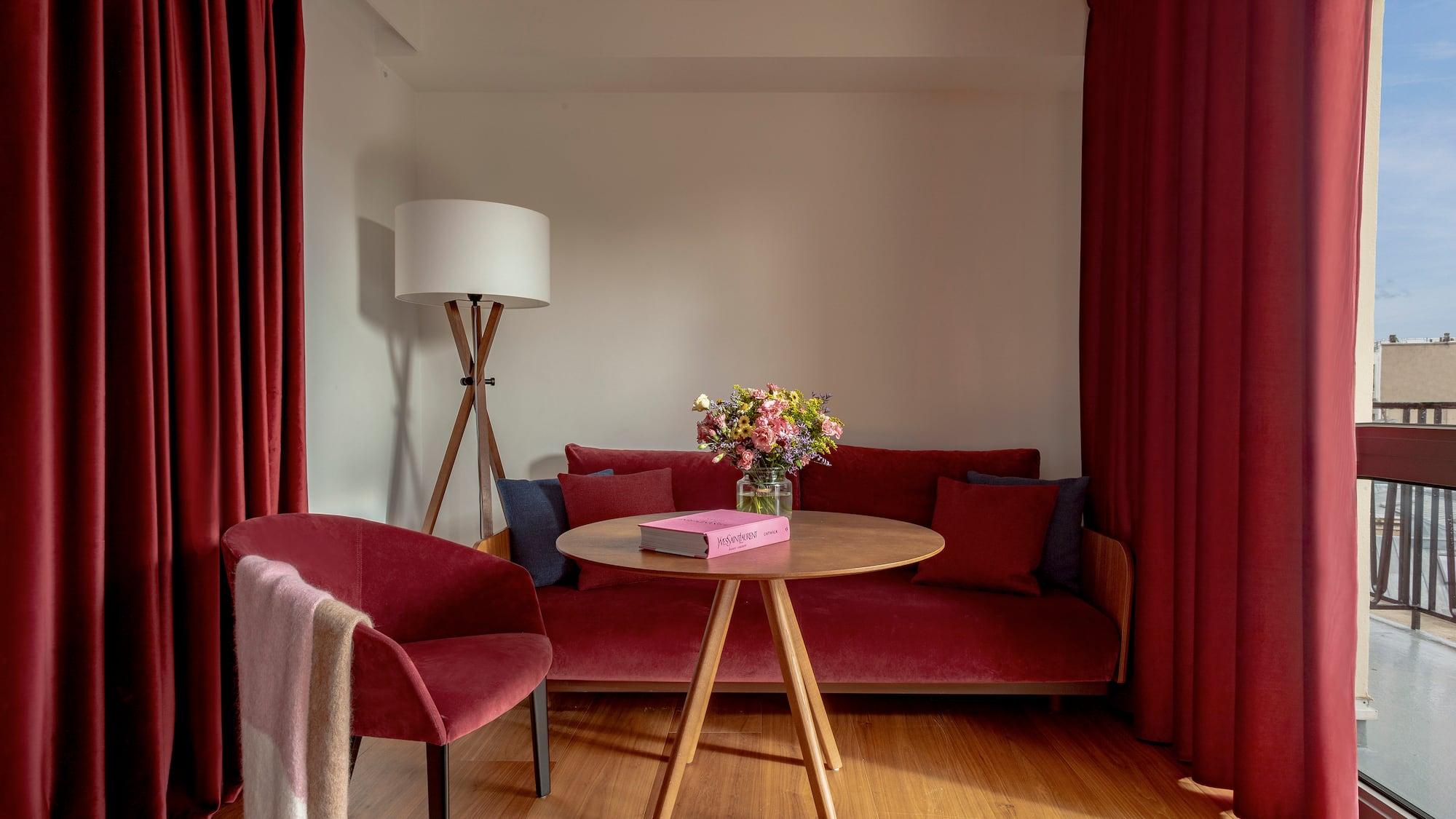 a room with a couch and a table