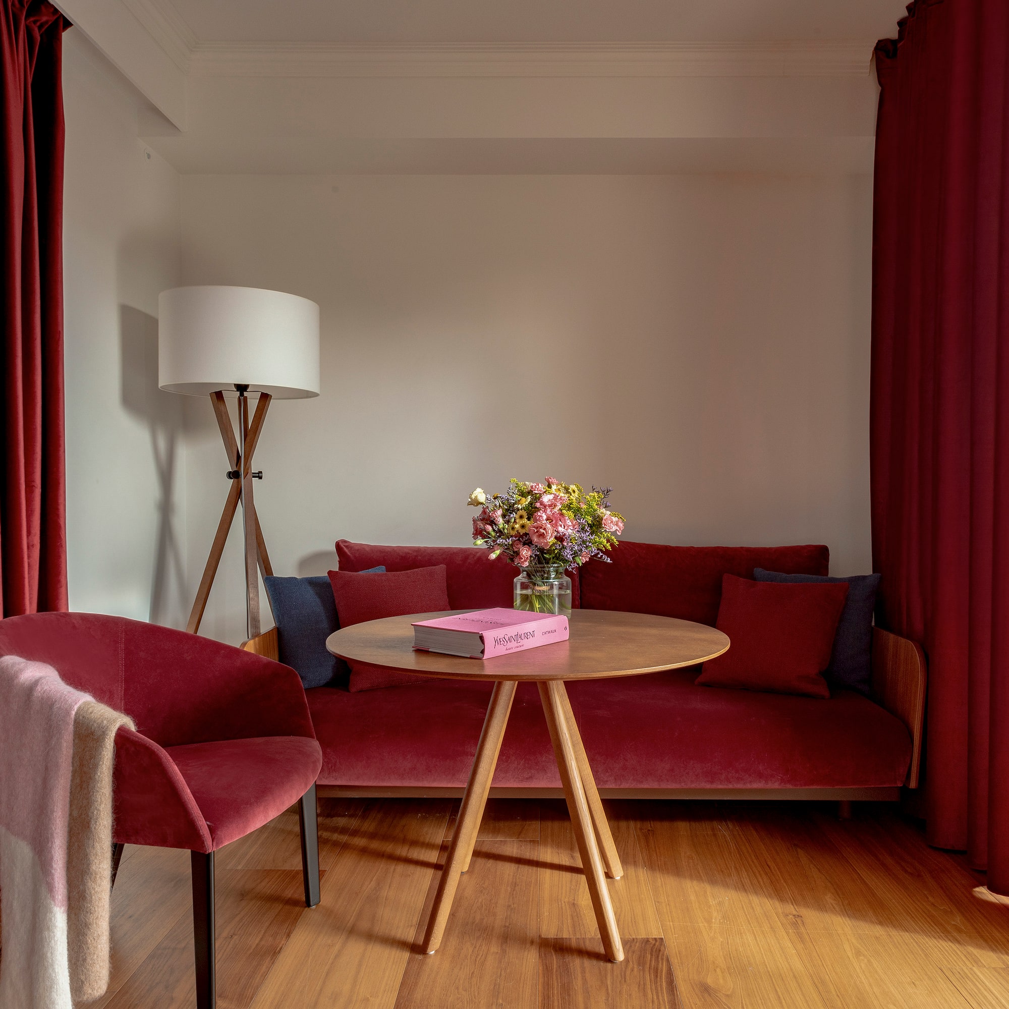 a room with a couch and a table