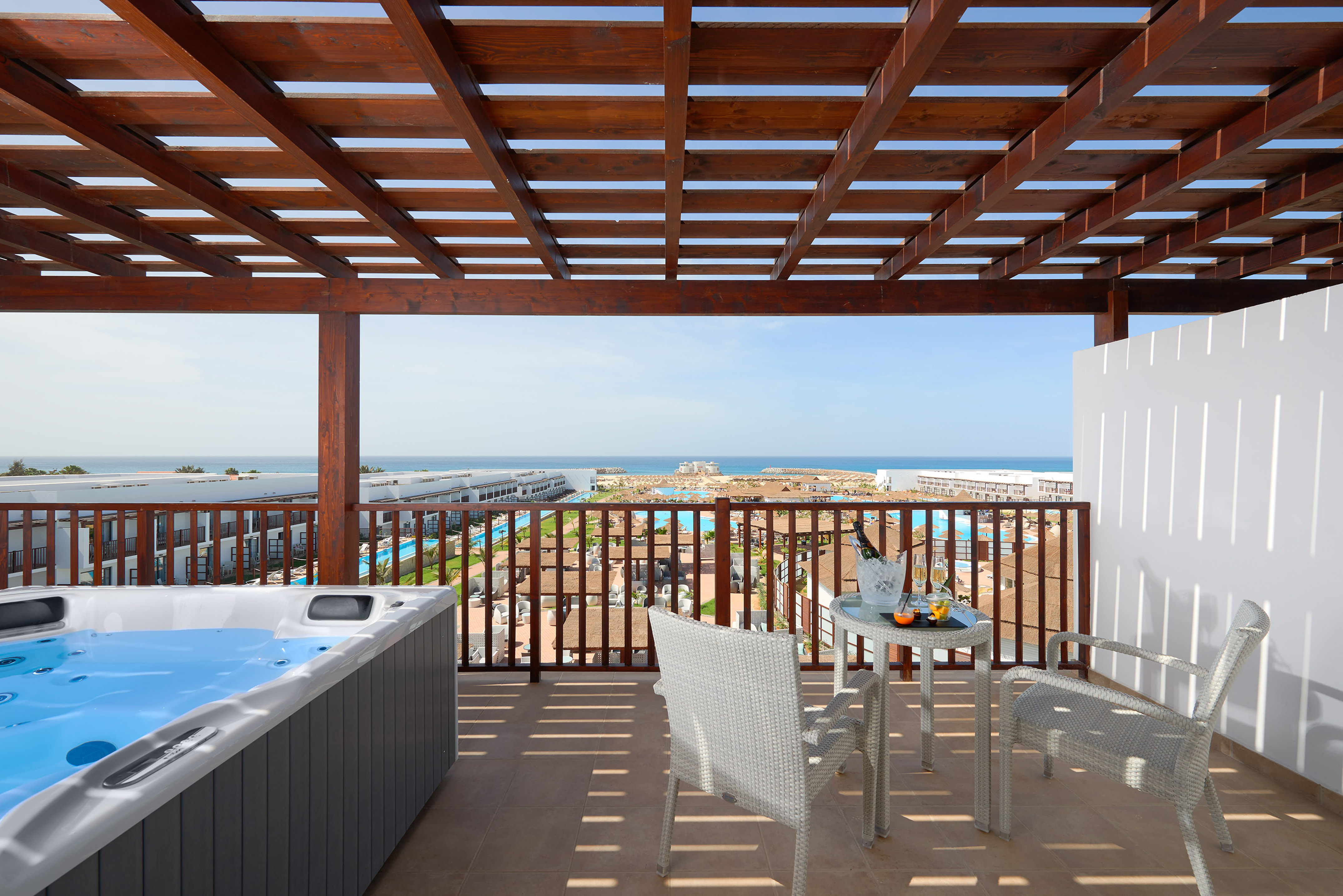 a hot tub on a deck