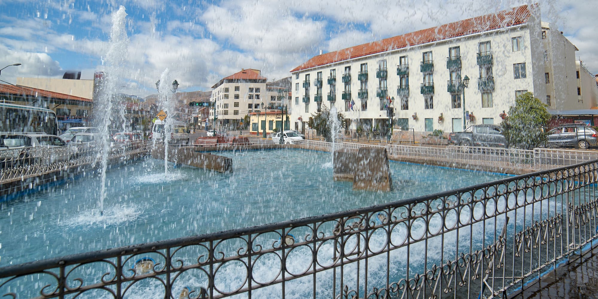 a water fountain in a city